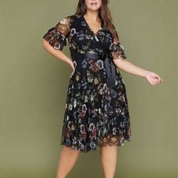 LANE BRYANT Women's Floral Mesh Faux Wram Midi Dress Plus Size 20 NWT - Picture 7 of 7
